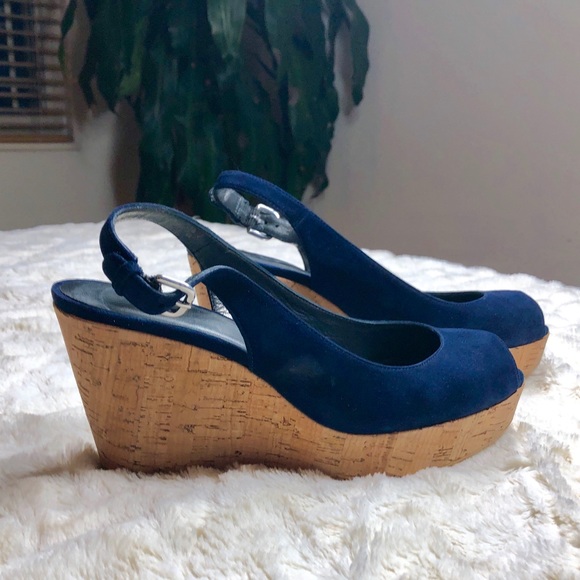 Stuart Weitzman Shoes - Stuart Weitzman Blue Suede “Jean” Wedges